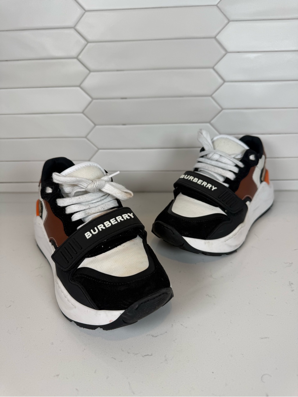 Burberry Women’s Ramsey Check Mixed Media Sneakers Size 38.5